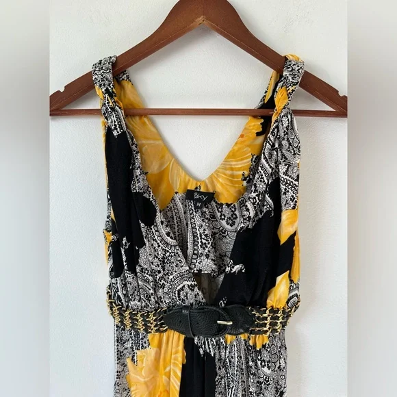 Sky Paisley Silk Sleeveless Dress with V-neckline and Empire Waist Size M - Picture 1 of 15